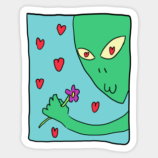 Alien picking flowers Sticker